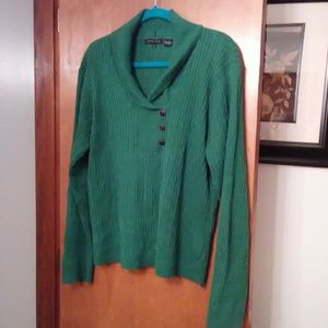 Jeanne Pierre Green shawl collar sweater. Cotton.